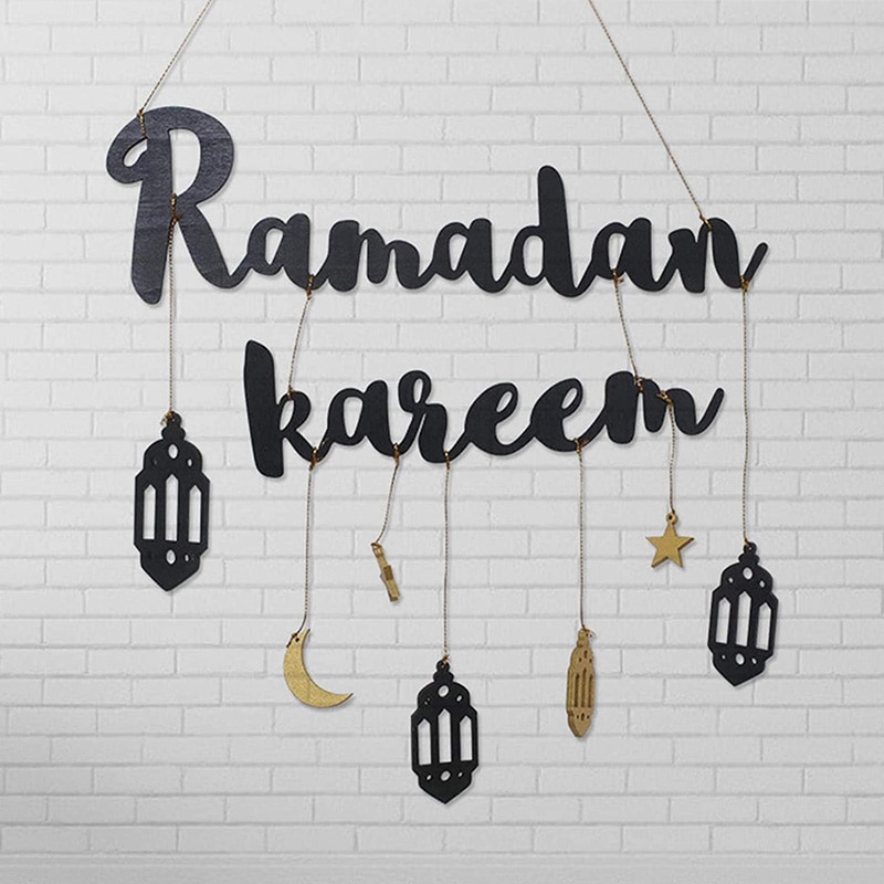Iszlám Ramadán Fali Dekoráció Eid Mubarak Fából Készült Függő Tábla Jel Csillagok