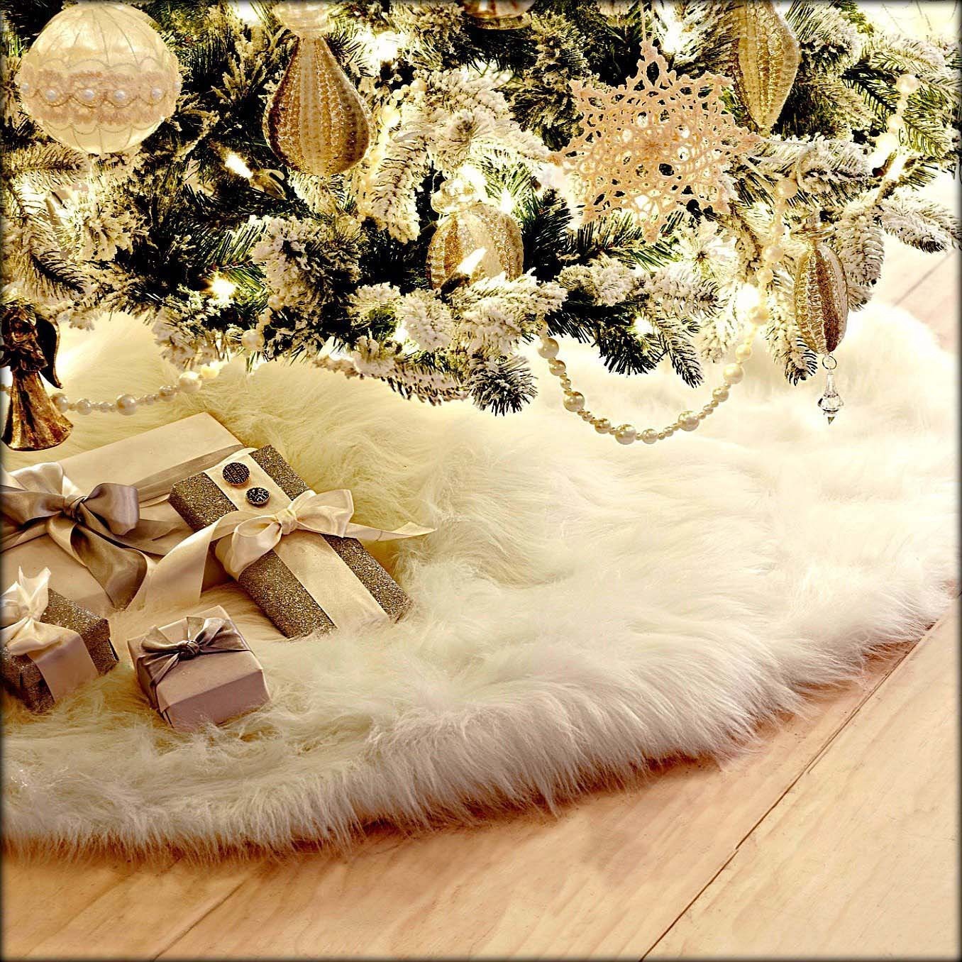 Fehér Karácsonyfa Szoknya Plüss Műszőrme Szőnyeg Karácsonyi Padlószőnyeg Díszek Boldog Karácsonyt Évet Díszítés