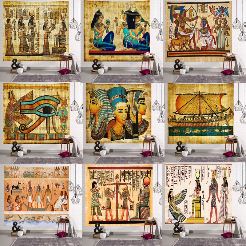 Sárga Ókori Egyiptomi Gobelin Falikar Régi Kultúra Nyomtatott Hippi Kárpitok Falikendő Lakberendezési