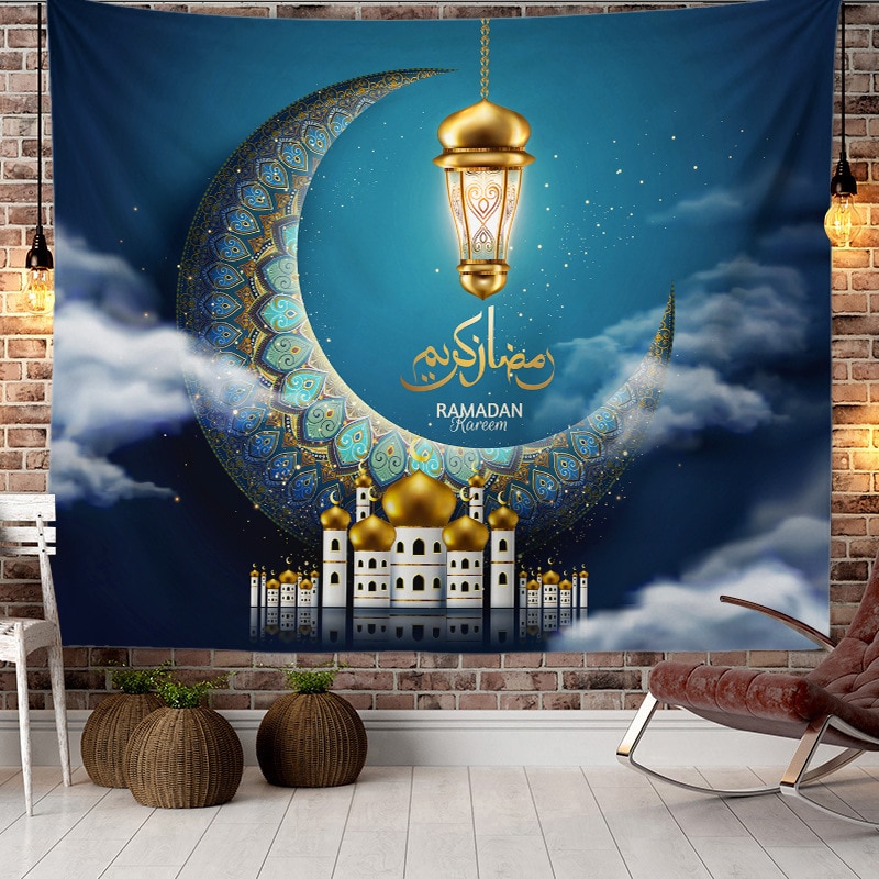2021 Háttér Ruhával Fal Muszlim Ramadán Fesztivál Dekoráció Hold Függő Kárpit Otthoni Falfestmény Tengerparti Törölköző