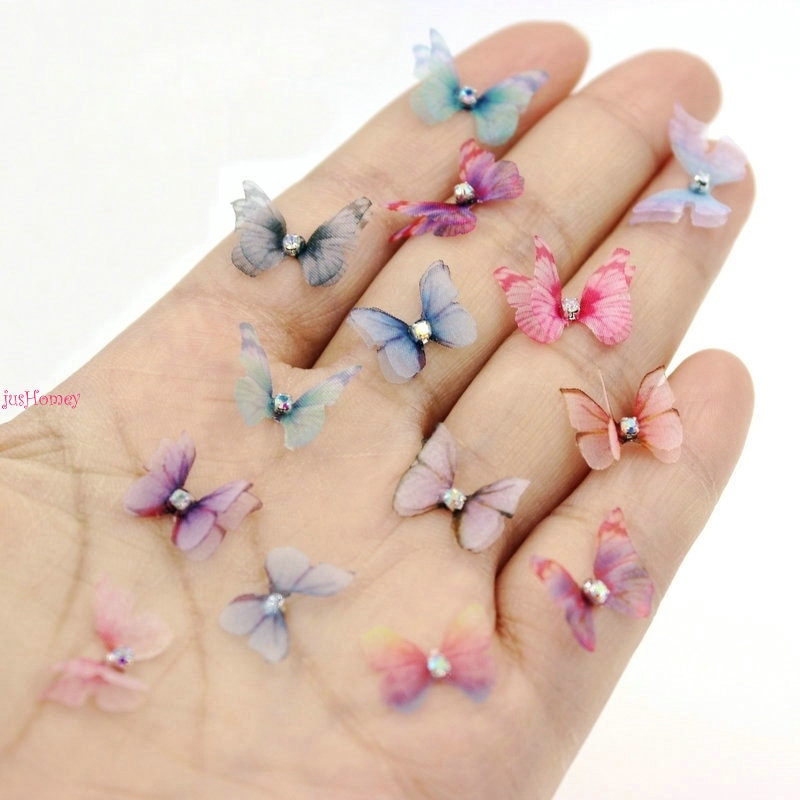 50Db / Tétel Kézzel Készített Organza Mini Pillangók Strasszos Selyem Pillangókkal - Egyedi Felsorolás