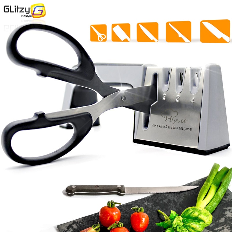 Knife-Sharpener-4-Stage-Professional-Kitchen-Sharpening-Stone-Scissors-Grinder-Knives-Tungsten-Diamond-Ceramic-Whetstone-Tool 4 Fokozatú Professzionális Konyhai Élező Kőolló Daráló Kések Volfrám Gyémánt Kerámia Acélkő Eszköz - Image 1