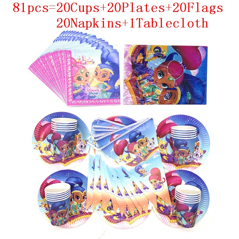 Shimmer And Shine Kids Girl Happy Birthday Party Supplies Baby Shower Decoration Paper Cup Plate Banner Asztalterítő Szalvéták
