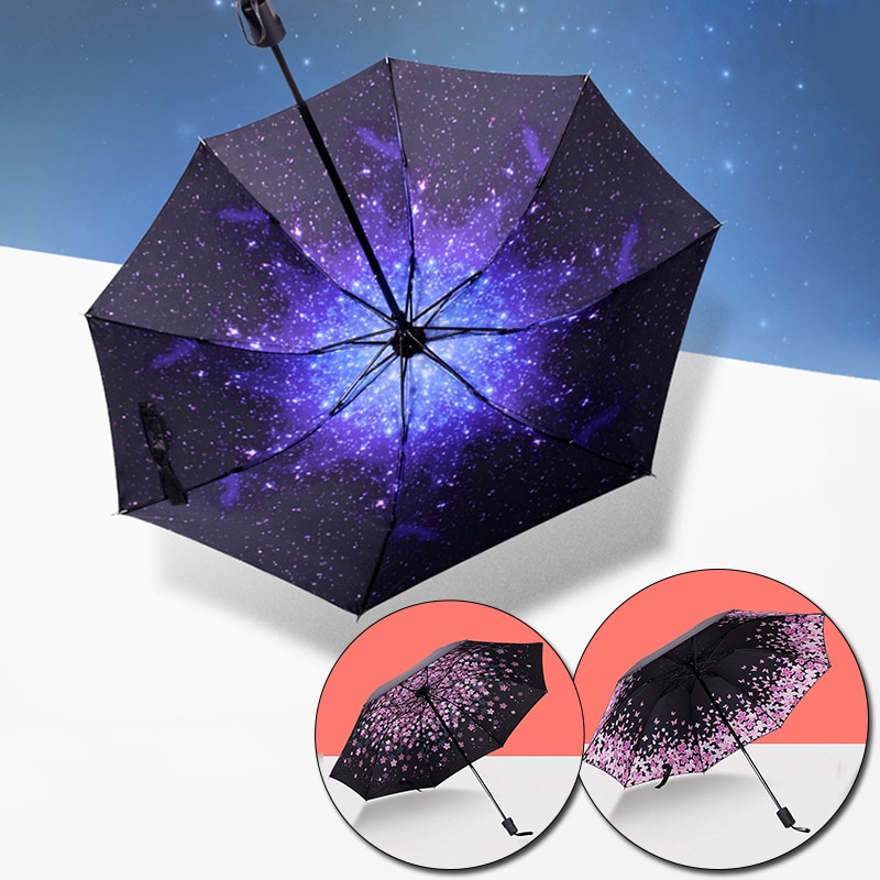 Csillagos Ég Kicsi Fekete Esernyő Kettős Napos És Esős Napernyő Összecsukható Vinil Fényvédő
