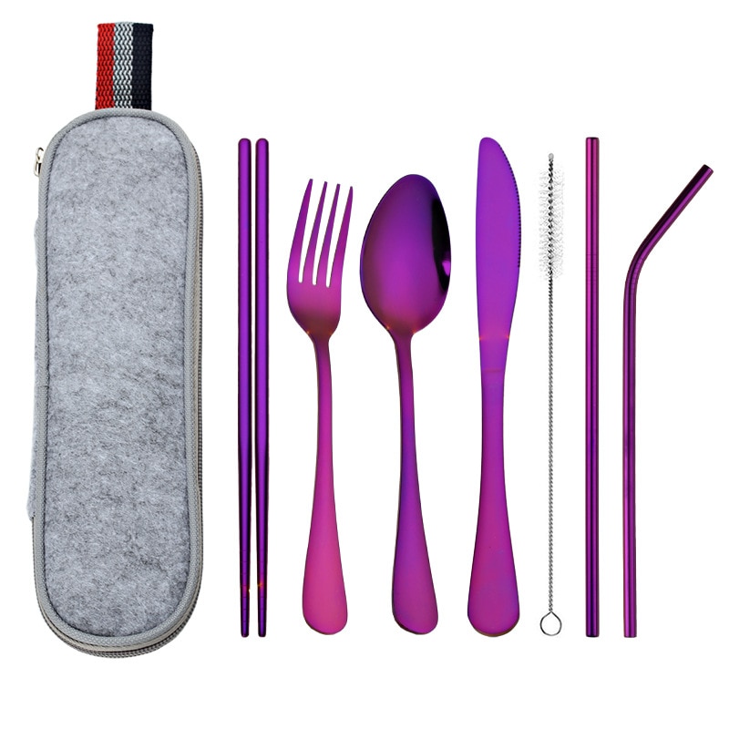 TUUTH-Tableware-8Pcs-set-Stainless-Steel-Cutlery-Straw-Dinnerware-Set-Spoon-Fork-Chopsticks-with-Straw-Portable Tuuth Étkészlet 8Db / Szett Rozsdamentes Acél Evőeszköz Szalma Kanál Villa Pálcika - Image 1