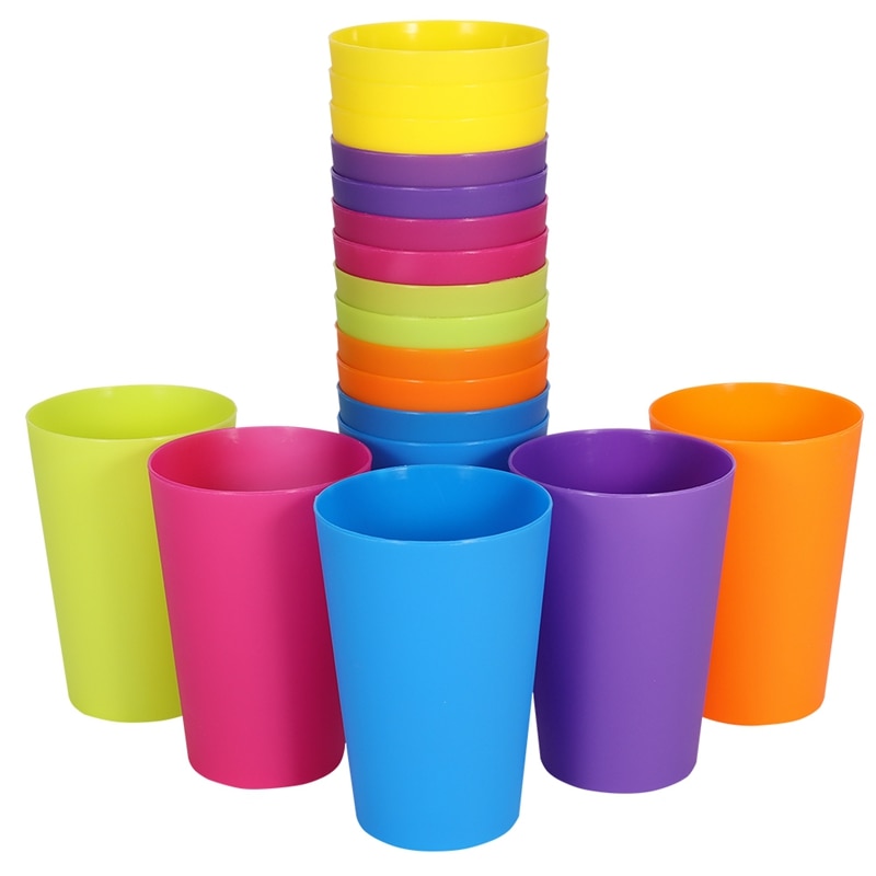 18 Db / Készlet 6 Színű Műanyag Szivárványos Csésze Hordozható Rafelhasználható Piknik Utazási Vizes Bögrék Divatos Vicces Gyerek Italcsésze
