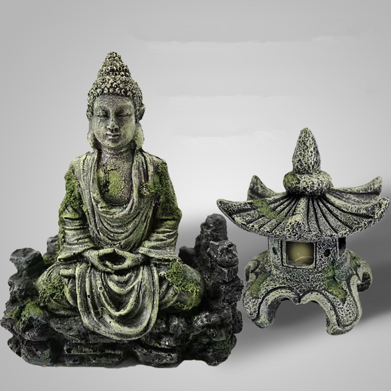 2 Stílusú Akvárium Dekoráció Ősi Buddha Világítótorony Szobor Dísz Tartozékok