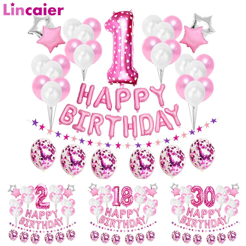 37 Db Rózsaszín 1 2 3 4 5 6 7 8 9 Éves Léggömbök Boldog Születésnapi Party Dekoráció Gyerekek Kislány Hercegnő 15 16 18 30 40