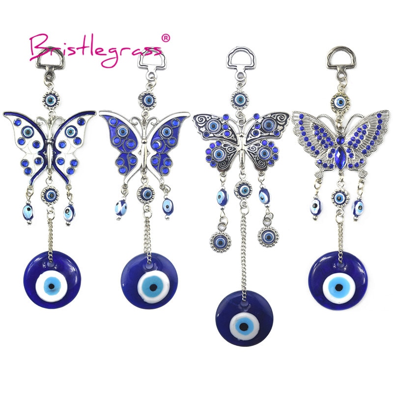 BRISTLEGRASS-Turkish-Blue-Evil-Eye-Rhinestone-Butterfly-Amulets-Lucky-Charms-Wall-Hanging-Pendant-Blessing-Protection-Gift Bristlegrass Török Kék Gonosz Szem Strasszos Pillangó Amulettek Szerencsés Varázsa Fali Függő Medál Áldásvédelem Ajándék Dekoráció - Image 1