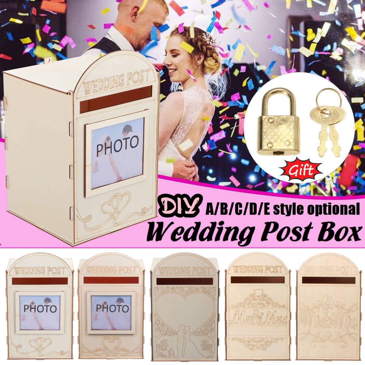 DIY-Wooden-Wedding-Supplies-Mailbox-Royal-Mail-Style-Ornaments-Wedding-Post-Box-Card-Boxes-With-a Barkács Fa Esküvői Kellékek Postafiók Királyi Postai Stílus Díszek Posta Dobozkártya Dobozok Kulccsal - Image 1