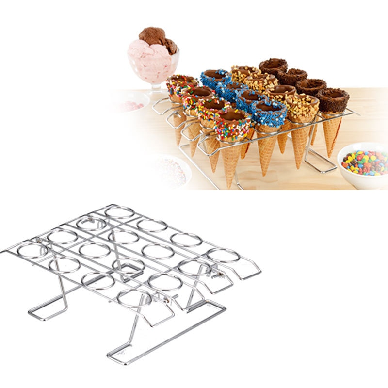 Diy Ice Cream Cone Holder Rozsdamentes Acél Kijelző Rack Sütés Cake Cupcake Hűtés Tálca Állvány Tartó