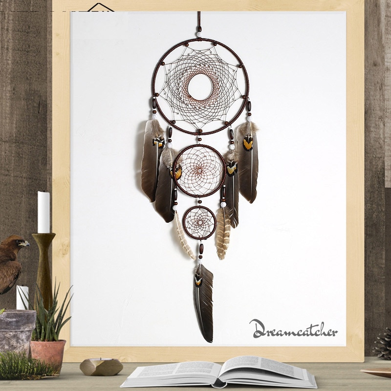 Eagle-feather-dream-catcher-big-3-iron-ring-indoor-pendant-Indian-dream-catcher-pendant-gift-gift Eagle Toll Álomfogó Nagy 3 Vasgyűrű Beltéri Medál Indiai Ajándék Esküvői Dekoráció - Image 1