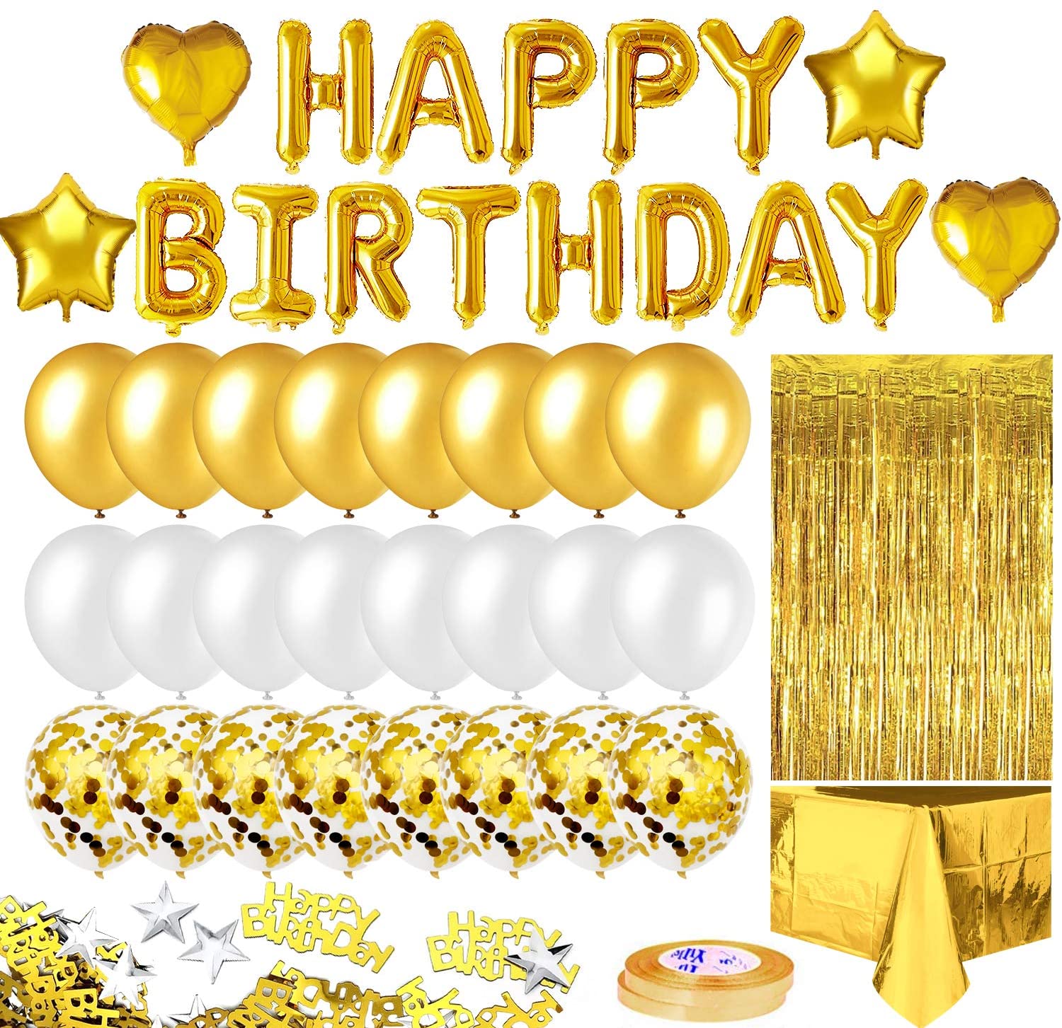 Arany Születésnapi Party Dekoráció Boldog Születésnapot Transzparens Léggömbök Rojtos Függöny Fólia Terítő Szív Csillag Konfetti Egy