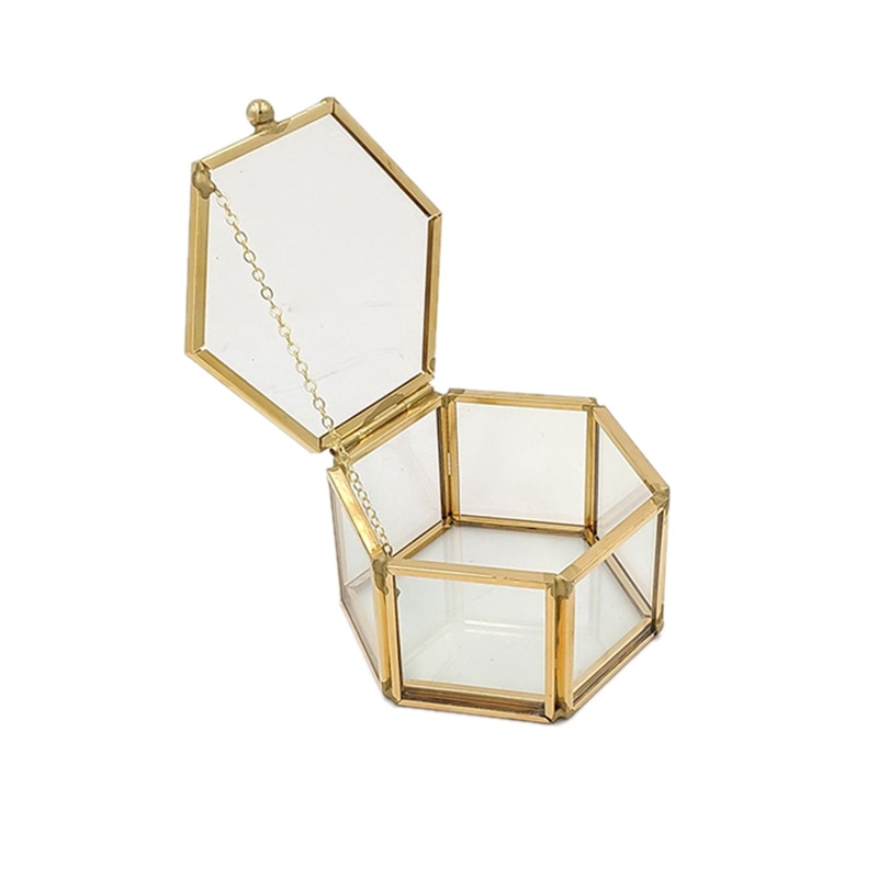 Ékszer Szervező Hatszög Átlátszó Üveg Gyűrű Doboz Esküvői Geometriai Tartó Tabletop Containe