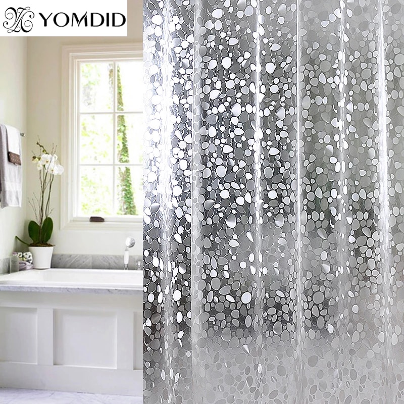 Műanyag Pvc 3D Vízálló Zuhanyfüggöny Átlátszó Fehér Tiszta Fürdőszoba Anti-Penész Áttetsző Fürdőfüggöny 12 Db-Os Horgokkal
