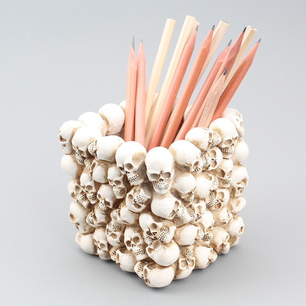 Resin 3D Koponya Tároló Doboz Figura Csontváz Smink Tolltartó Virágcserép Otthoni Irodai Szervező Írószer Konténer