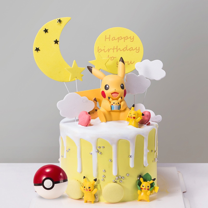 Takara Tomy Dekoratív Dísztárgyak Születésnapi Torta Pikachu Sütés Baba Pokemon Doll Plug-In Flag Kiegészítők