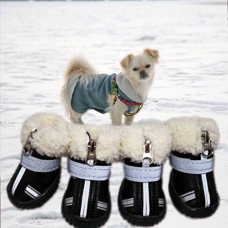 Téli Kisállat Kutyacipő Meleg Hócsizma Bőr Vízálló Pamut Cipő Kis Kutyák Csúszásgátló Kopásálló Chihuahua York Kiskutya