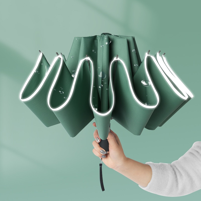 Szélálló Fordított Összecsukható Automatikus Esernyő Férfiaknak Női Nők 10 Borda Fényvisszaverő Csík Hordozható Férfi Paraguas