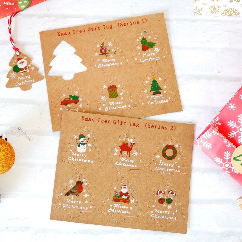 48 Készlet Kraft Papír Címkék Mikulás Karácsonyfa Ajándék Karácsony Party Dekoráció Diy Függesztett Kézműves Csomagoló Kötél