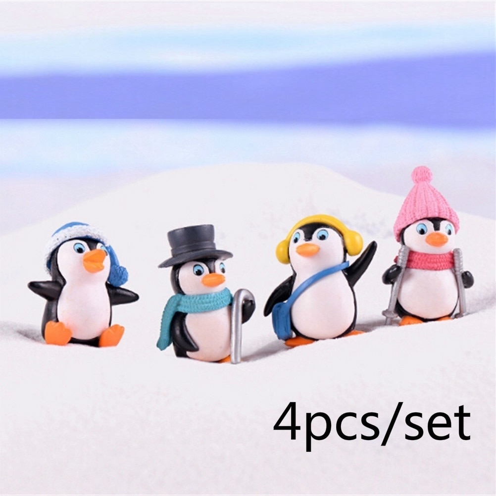 4Db / Készlet Diy Kézműves Mini Téli Pingvin Miniatűr Figura Karácsonyi Figurák A Tündérkerti Törpékhez Moha Terráriumok Dekoráció