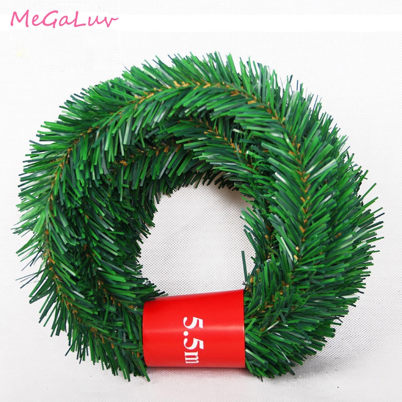 5.5M Pine Needle Rattan Vine Karácsonyi Függő Dekoráció Díszek Fél Lógó Aranyszövetes Green Leaf Kert Xmas