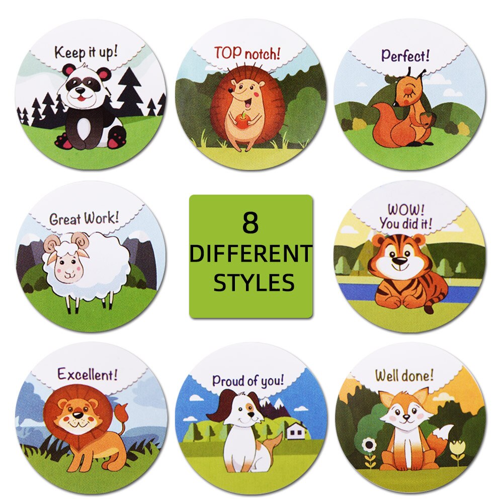 500Db 1 "Animal Reward Matricák Dino Tiger Panda Fox Seal Label Tag Toy Bátorító Tekercs Matrica Gyerekeknek Óvodai Eszközök