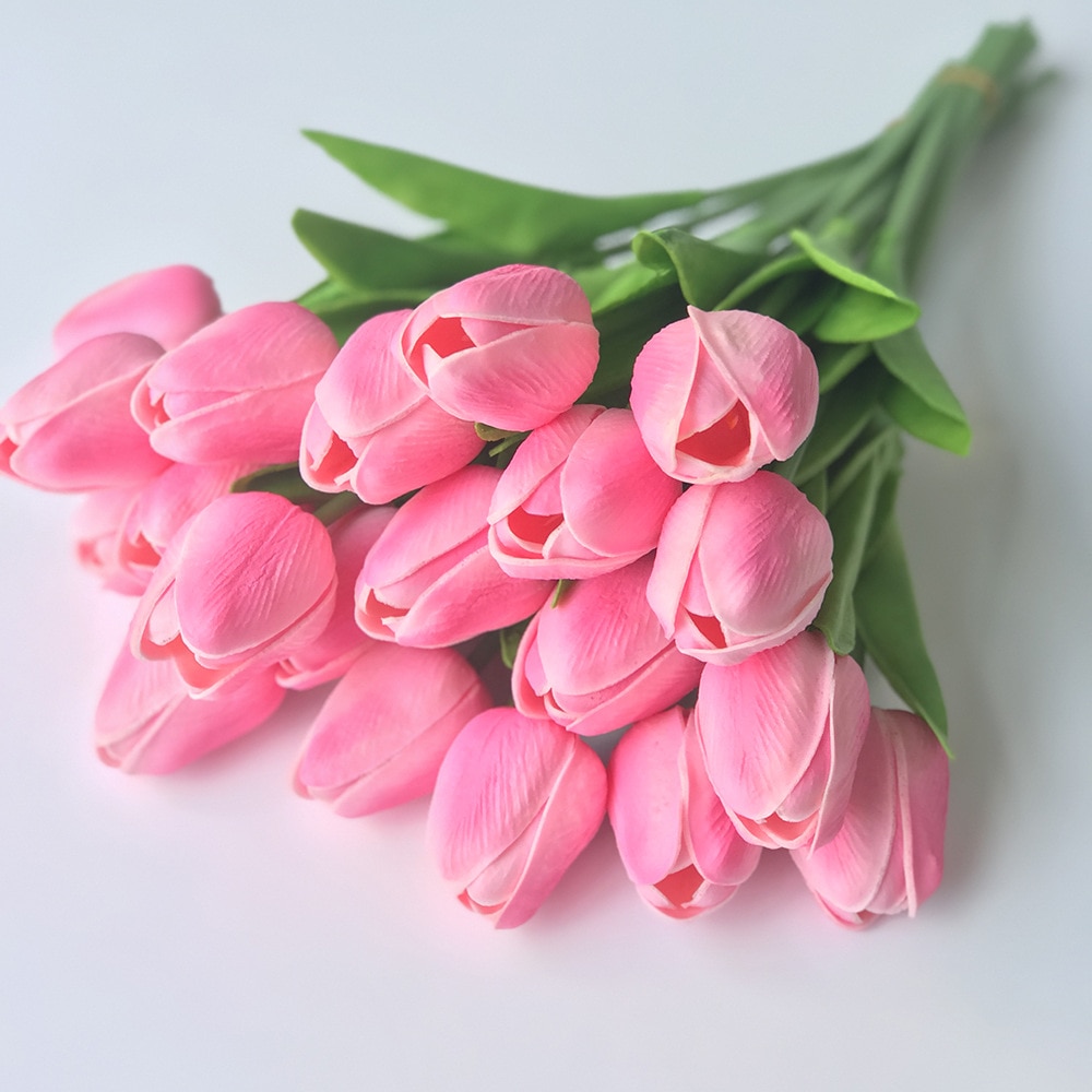 5Db 10Db Tulipán Művirág Rózsaszín Arany Fehér Pu Valódi Érintés Otthoni Kert Dekorációhoz Latex Csokor Esküvői Party