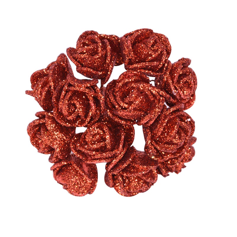 72Db / Tétel 2Cm Arany Rózsaszín Piros Rózsa Csillogó Hab Művirágok Esküvői Dekorációhoz Díszdoboz Dekoratív Virág
