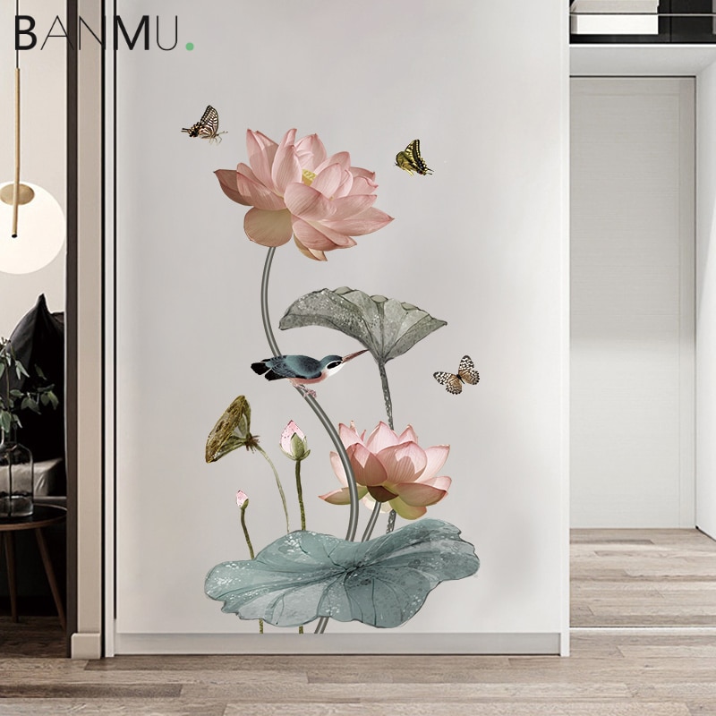 Banmu Lotus Virágmatricák Hagyományos Akvarell Festék Tinta Falmatrica Vinil Lótusz Falikar Matrica Hálószobai Dekorációhoz