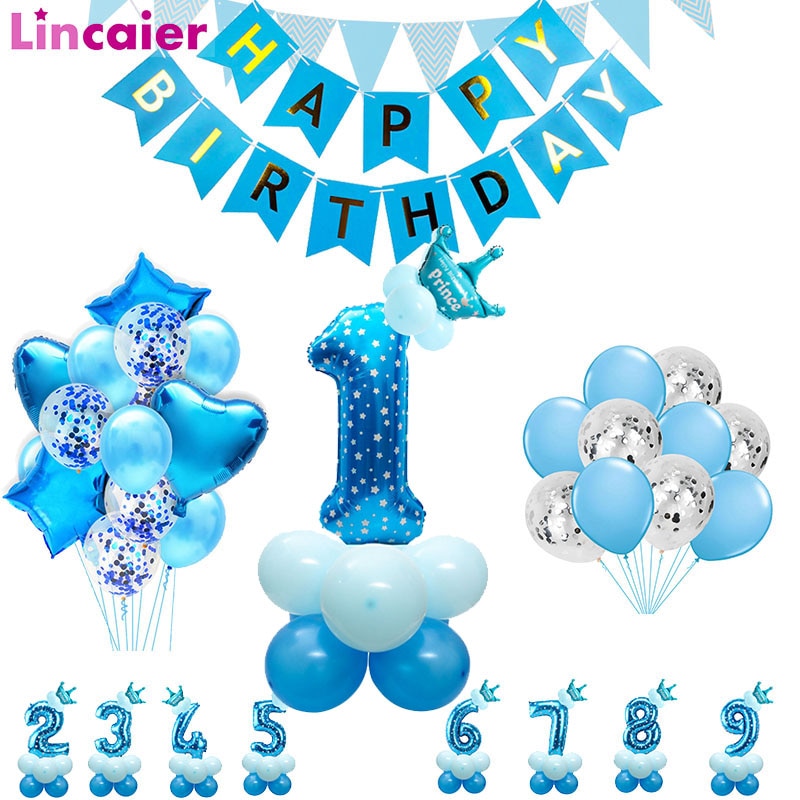 Kék Ezüst Latex Fólia Csillag Szív Léggömbök Boldog Születésnapi Party Dekoráció Gyerekeknek Hélium Ballon 1 Kisfiú Kellékek 2 3 4 5 6