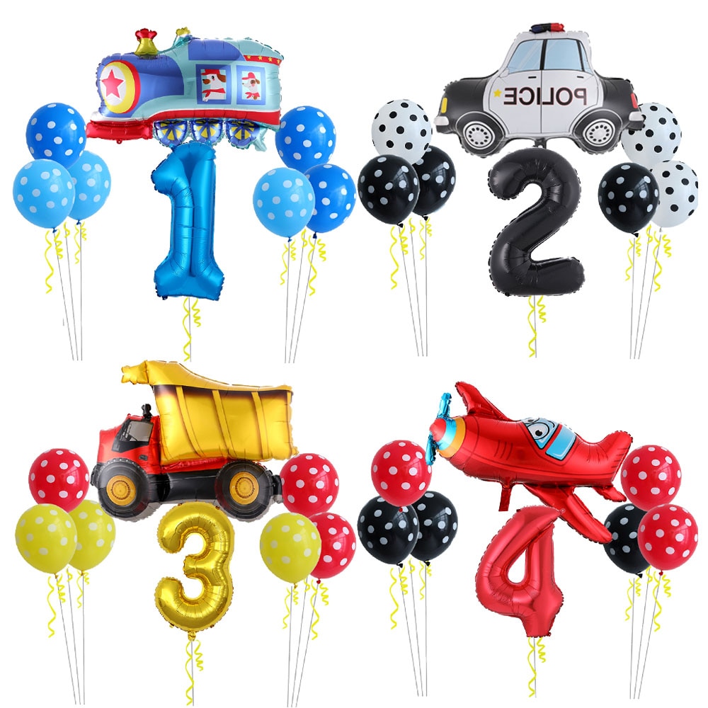 Rajzfilm Autó Ballonok Teherautó Vonat Repülőgép Fólia Léggömb Gyerekek 1 2 3 Szám Ajándékok Születésnapi Party Dekorációk Játék Lufi