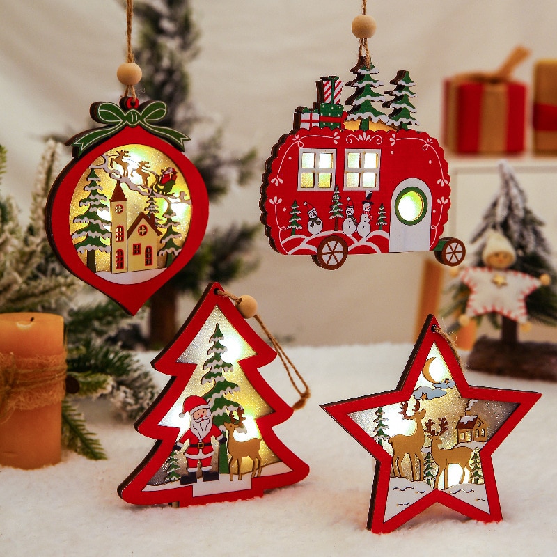 Karácsonyi Díszek Fából Készült Függő Medál Led Fény Mikulás Házi Fa Dekoráció Gyerekeknek Ajándék Kézműves