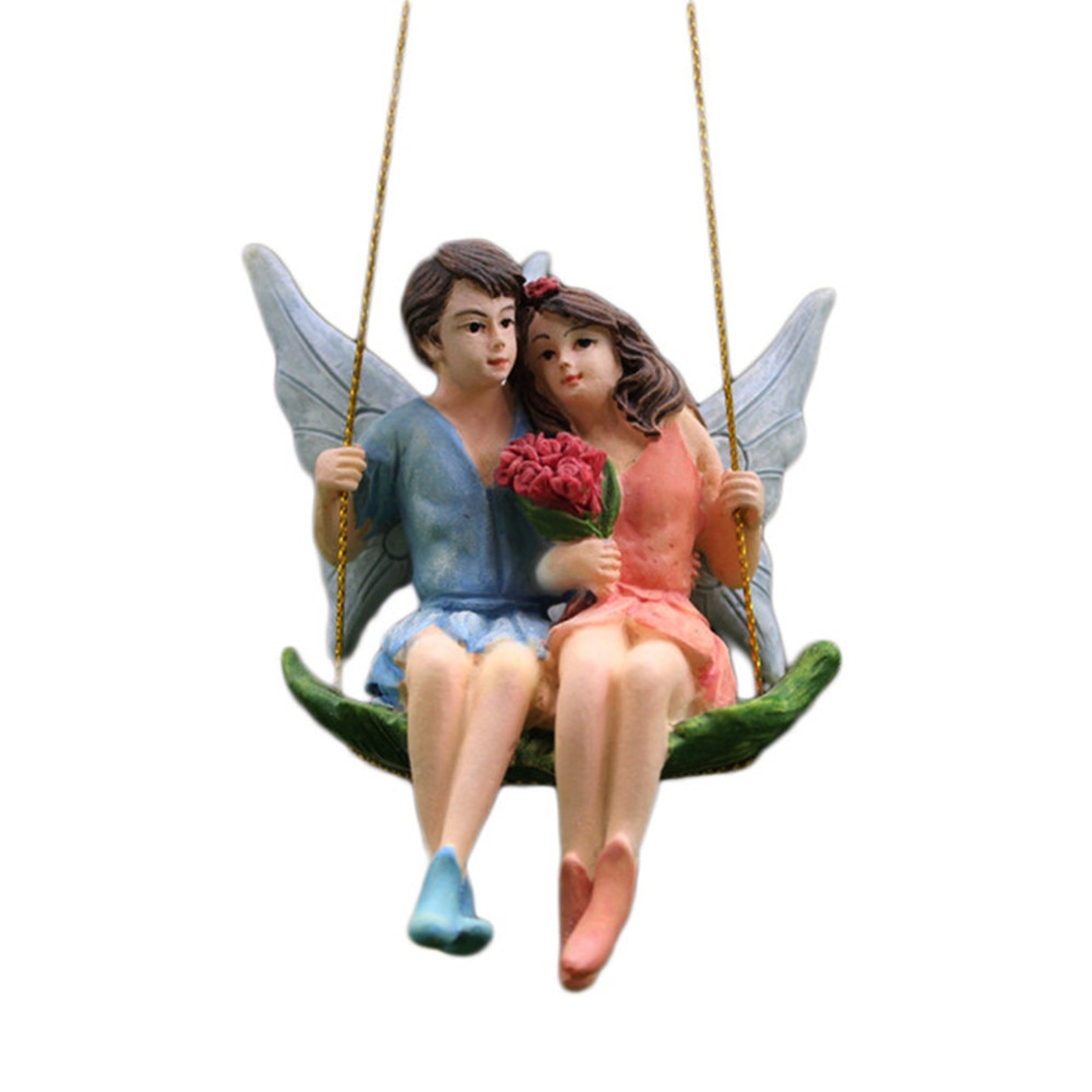 Kreatív Pár Figurák Swing Virág Tündér Kert Mikro Tájfüggő Műgyanta Kézműves Romantikus Jelenetdekorációs Ajándékok