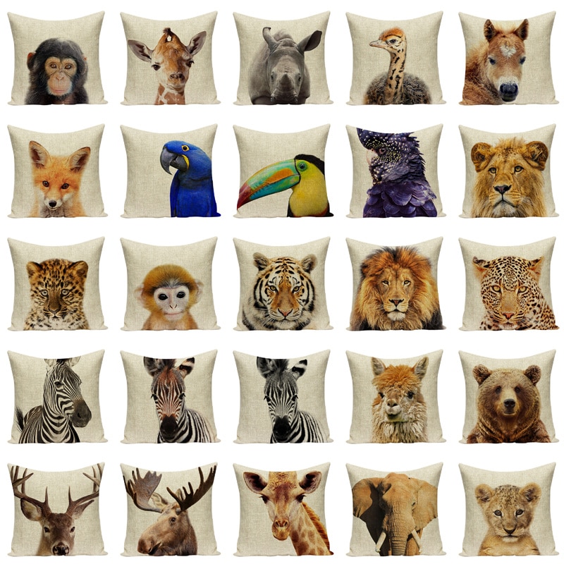 Erdei Állatok Fából Készült Párna Dekoratív Párnák Párnahuzat Aranyos Tigrispárnák Lakberendezés Egyedi