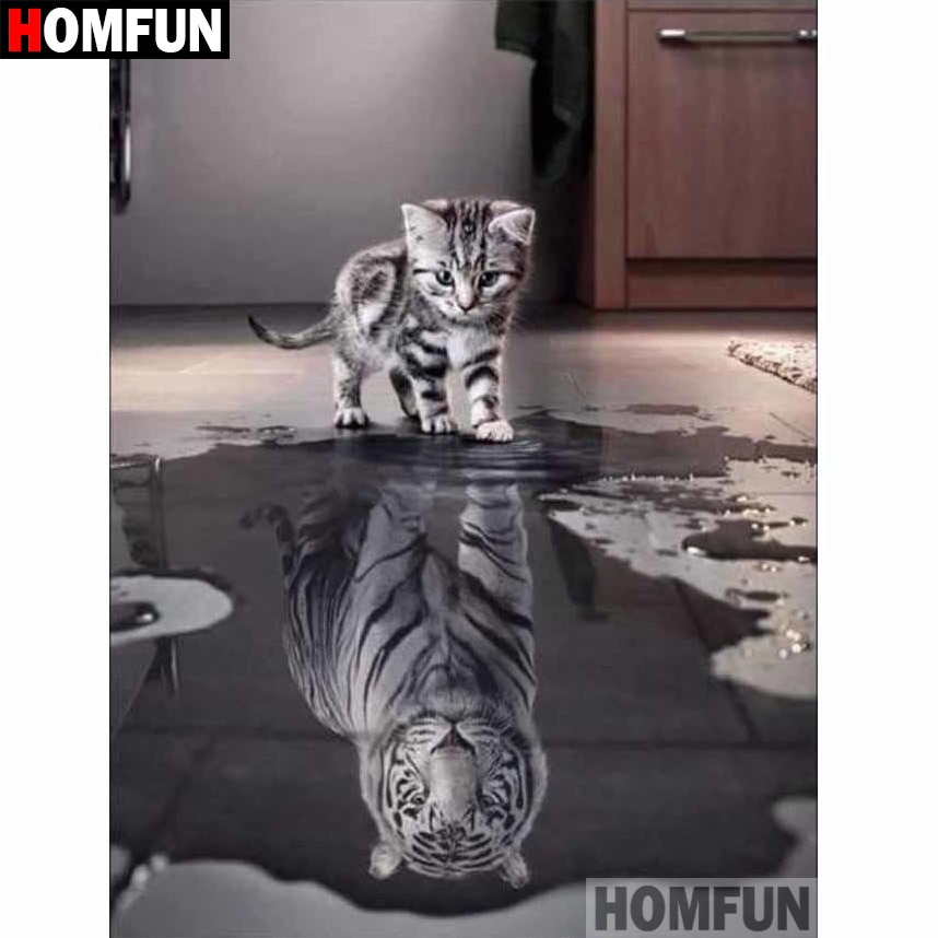 Homfun Teljes Négyzet / Körfúró 5D Barkács Gyémántfestés "Tigris Macska" Hímzés Keresztöltés 3D Lakberendezési Ajándék Bk020