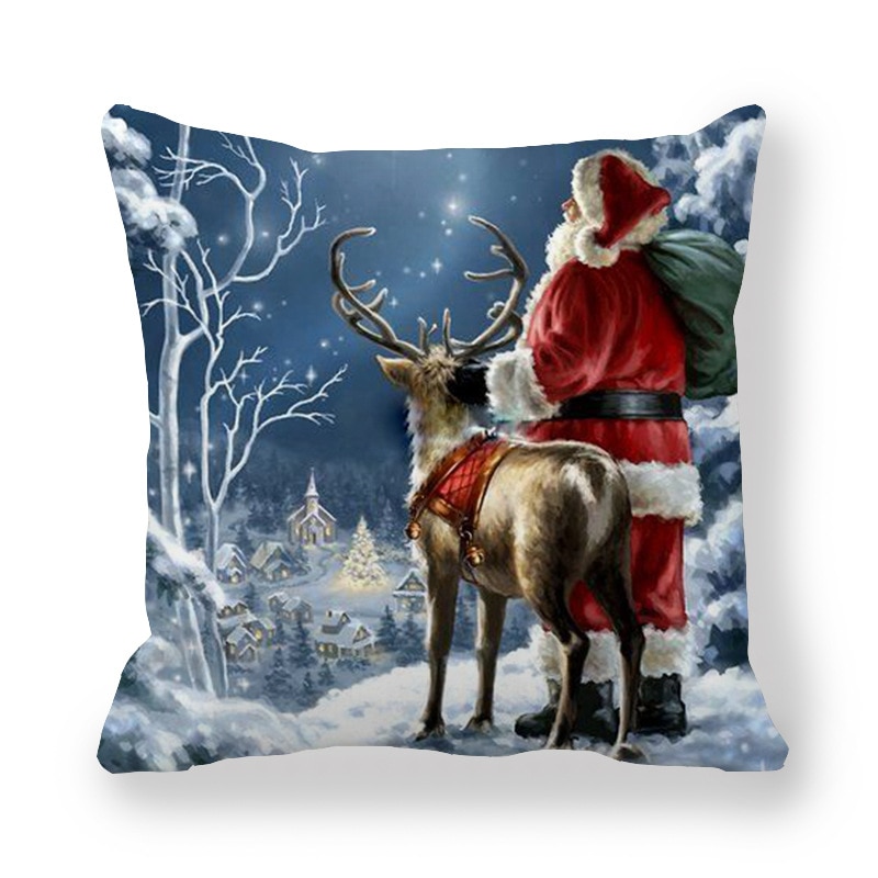 Boldog Év 2021 Karácsonyi Díszeket Otthoni Mikulás Hóember Elk Stílusú Párnahuzat 45X45Cm