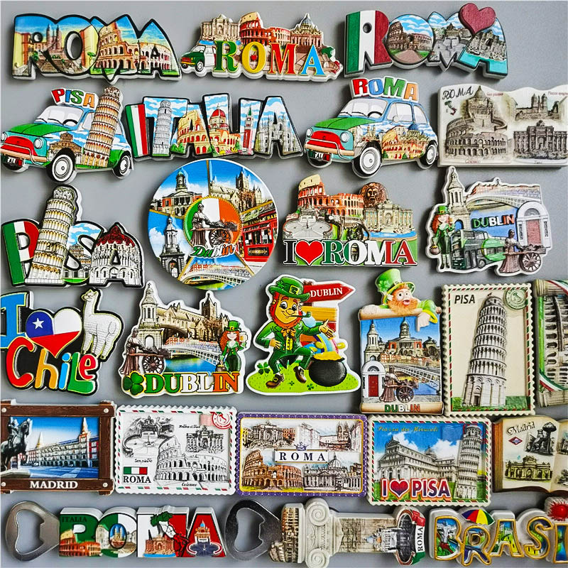 Olaszország Roma Hűtőmágnesek Turisztikai Emléktárgyak Dublin Chile Pisa Brasil 3D Gyanta Mágneses Hűtőszekrény Matrica Lakberendezési Ajándékok