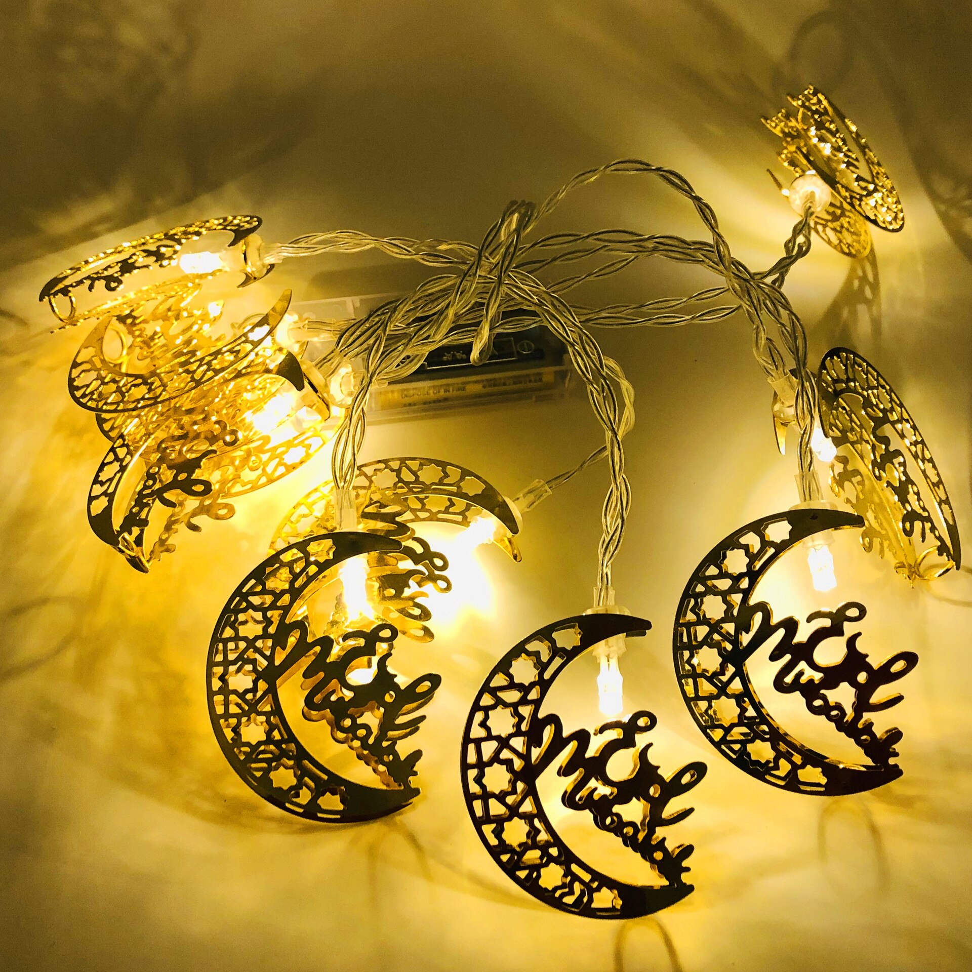 Hold Csillag Palota Eid Mubarak Light Garland Ramadan Dekoráció Iszlám Muzulmán Párt Al Adha Otthon
