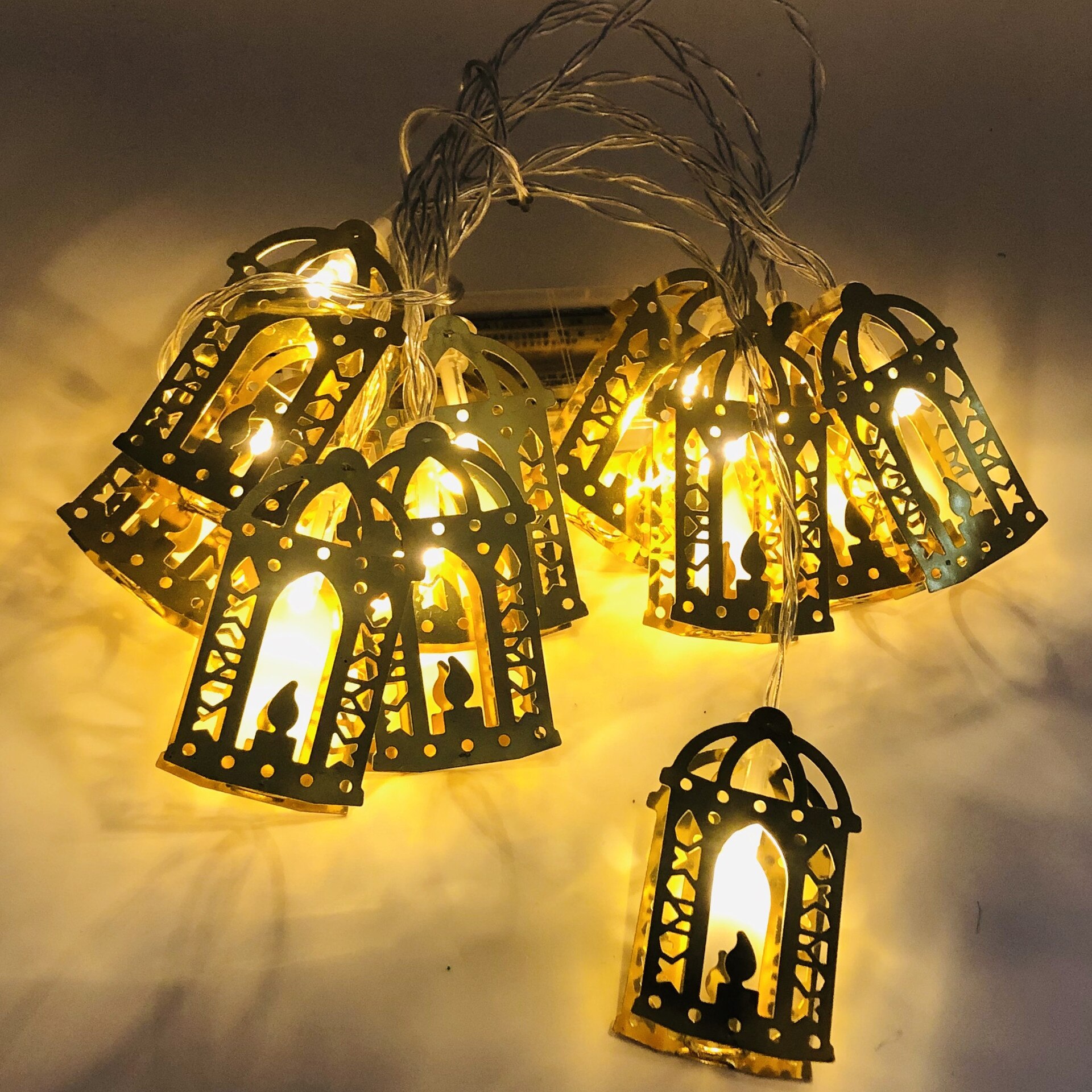 Hold Csillag Palota Eid Mubarak Light Garland Ramadan Dekoráció Iszlám Muzulmán Párt Al Adha Otthon