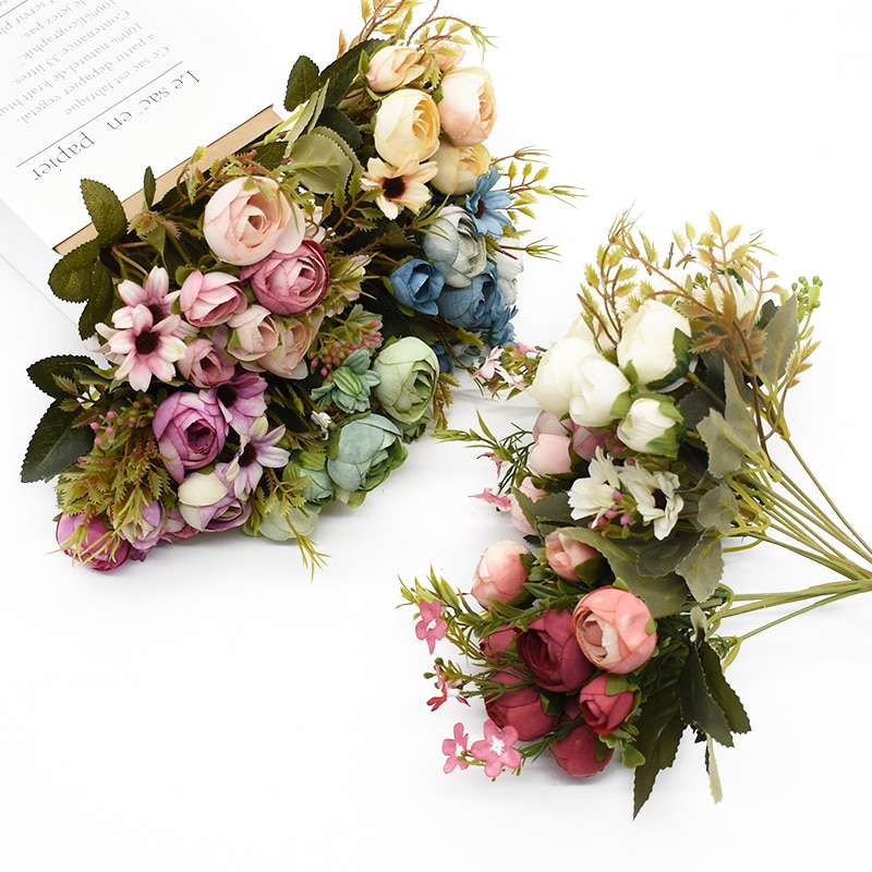 Többszínű Tea Rózsa Vázák Lakberendezési Kiegészítők Százszorszép Műanyag Virág Esküvői Dekoratív Művirágok Olcsó