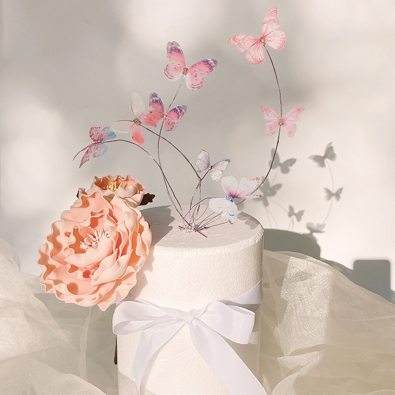 3D Rózsaszín Pillangó Születésnap Tortafeltöltők Boldog Születésnapot Esküvői Parti Cupcake