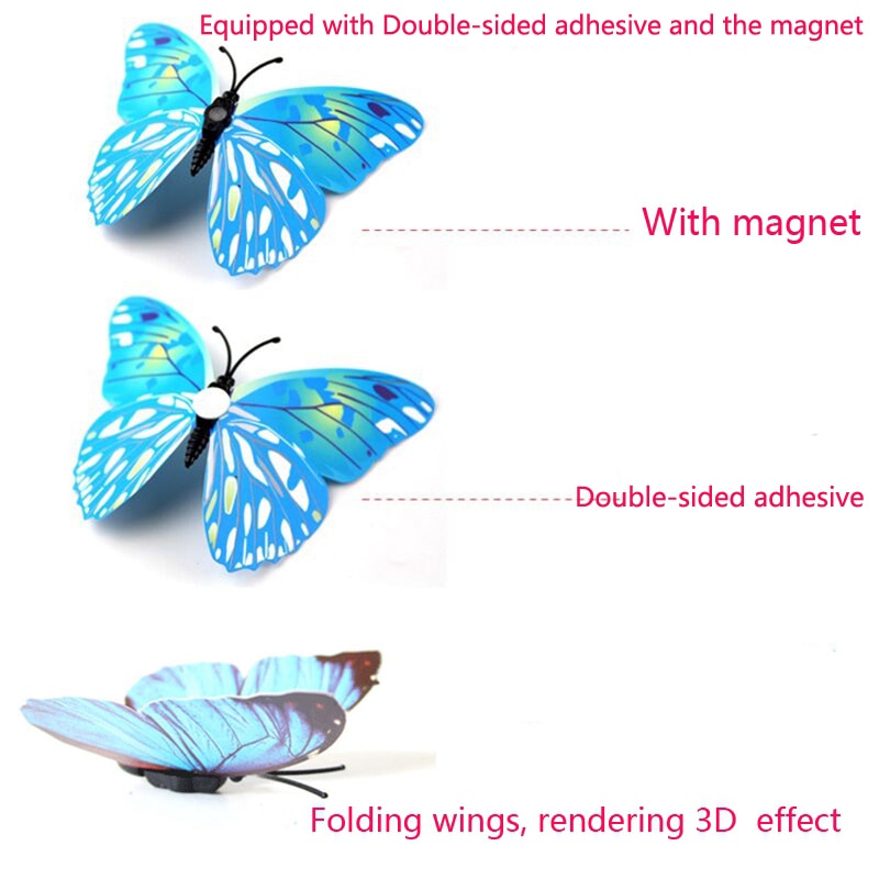 Stílus 12Db Dupla Rétegű 3D Pillangó Fal Matrica A Falon Lakberendezés Pillangók Dekorációra Mágneses Hűtőszekrény Matricák