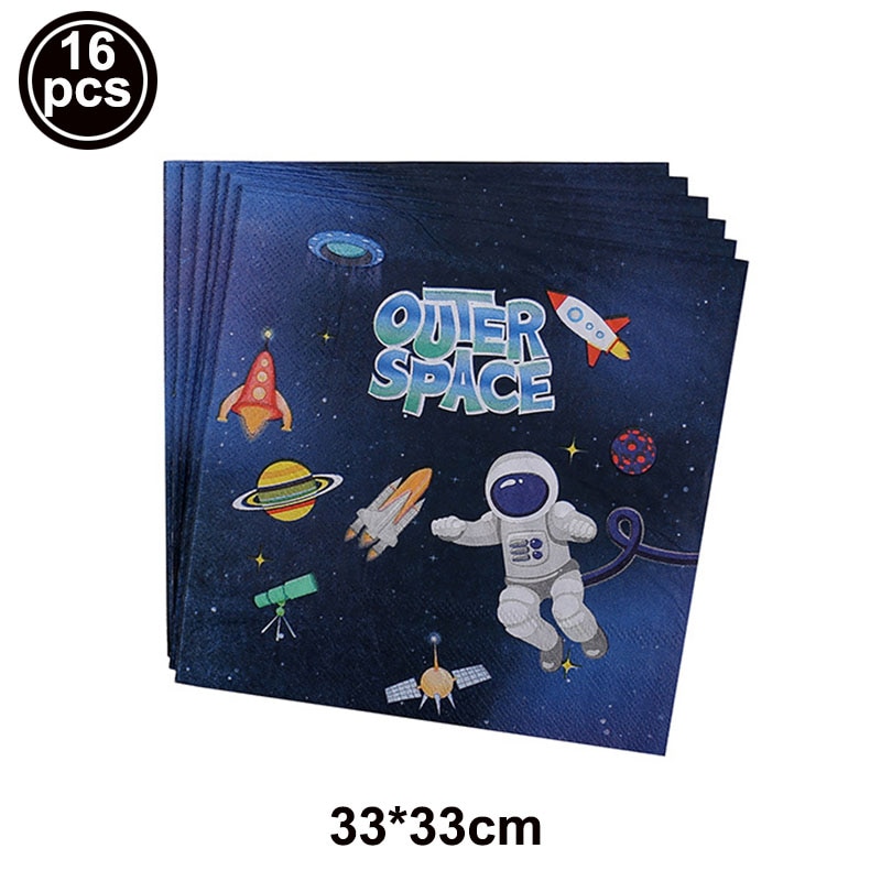Világűrben Űrhajós Fél Kellékek Eldobható Evőeszközök Papír Poharak Lemezek Szalvéta Cukorka Sütemény Doboz Boldog Születésnapot Transzparens Díszítés