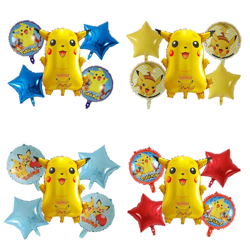 Pikachu Születésnapi Party Ballon Pokemon Rajzfilmfigura Csillagok Kerek Léggömbök Gyermeknapi Évforduló Esküvői Elkötelezettség Fémvágók