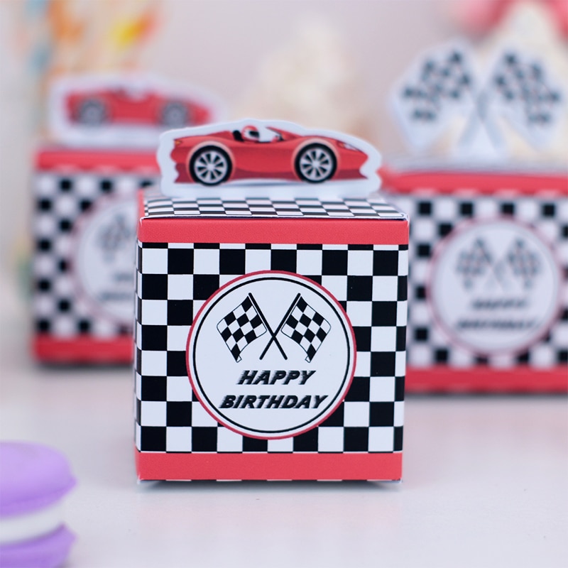 Race Car Racing Treat Dobozok Ajándék Táska Candy Csomagoló Birthday Party Boy Dekoráció Baby Shower Esemény Fesztivál 5Db