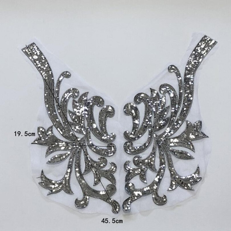 Ezüst Csipke Szövet Hímzett Ruha Rátétek Flóra Gallér Háló Barokk Vintage Varrni Tapaszok Esküvői Dekoráció Diy