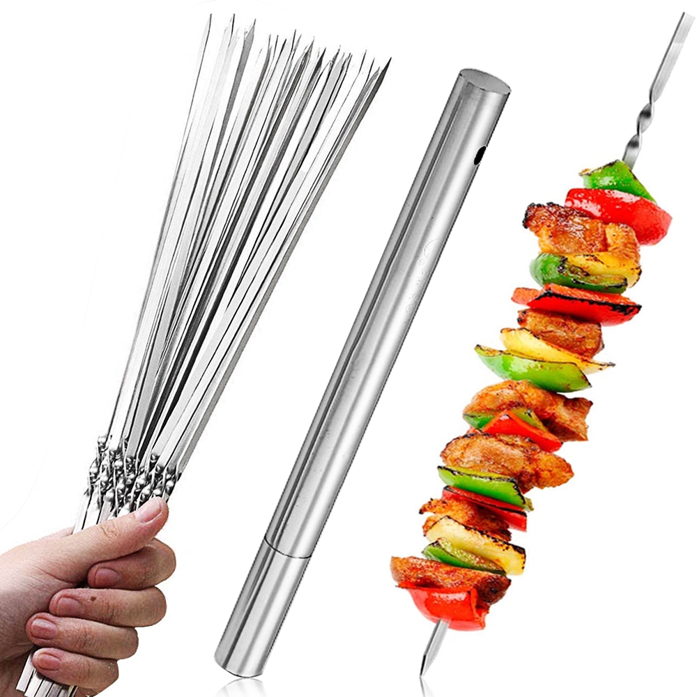 Skewers-for-Barbecue-Reusable-Grill-Stainless-Steel-Skewers-Shish-Kebab-BBQ-Camping-Flat-Forks-Gadgets-Kitchen A Barbecue Rafelhasználható Grillezőhöz Rozsdamentes Acél Nyársak Shish Kebab Bbq Konyhai Kiegészítők - Image 1
