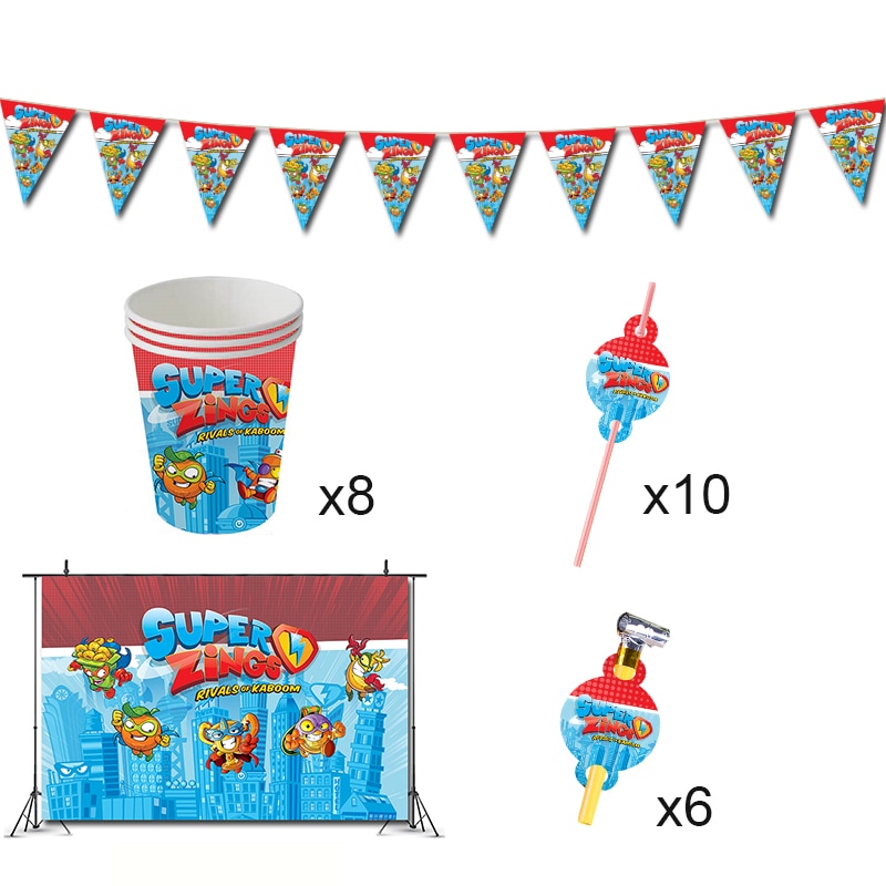 Superzings Születésnapi Party Dekorációk Játék Super Zings Téma Kedvezményes Szállítmányok Szalagkávé Csészék Szalmák