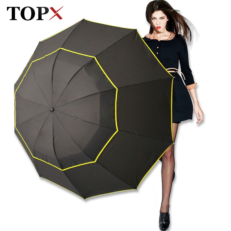 Cm-Es Túlméretes Dupla Rétegű Esernyő Eső Nők 3Fold Szélálló Férfi Business Szabadtéri Nő Napernyővel